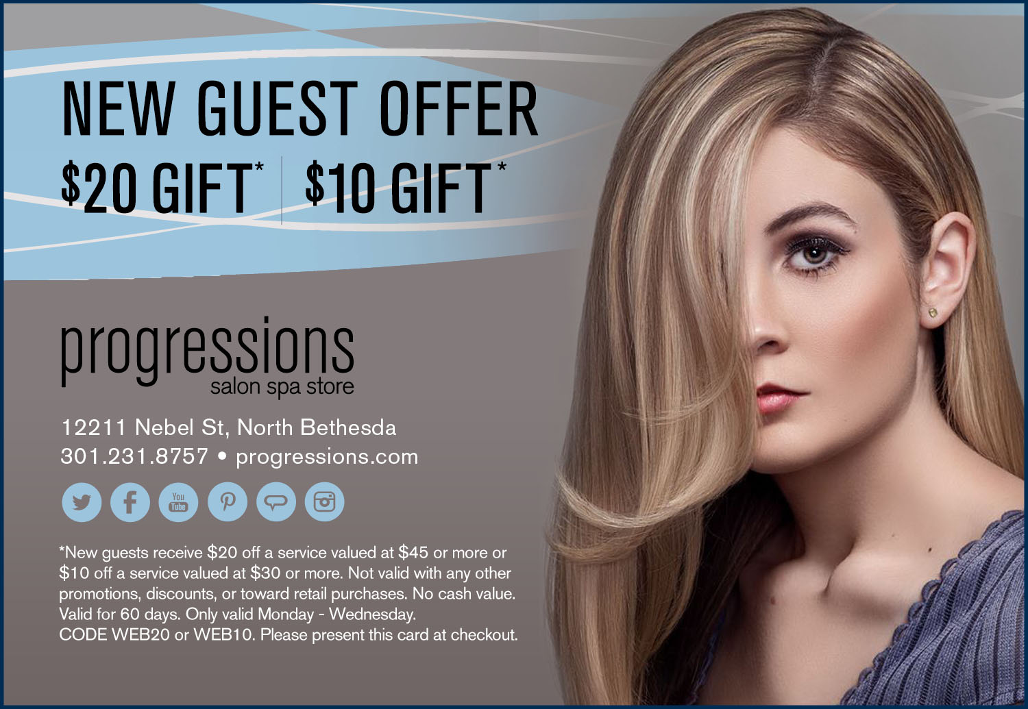$20 Gift for new clients at Progressions in the Rockville, MD area.